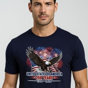 Unisex USA 250 Years Patriotic Eagle Tee | 1776‑2026 American Flag Fireworks